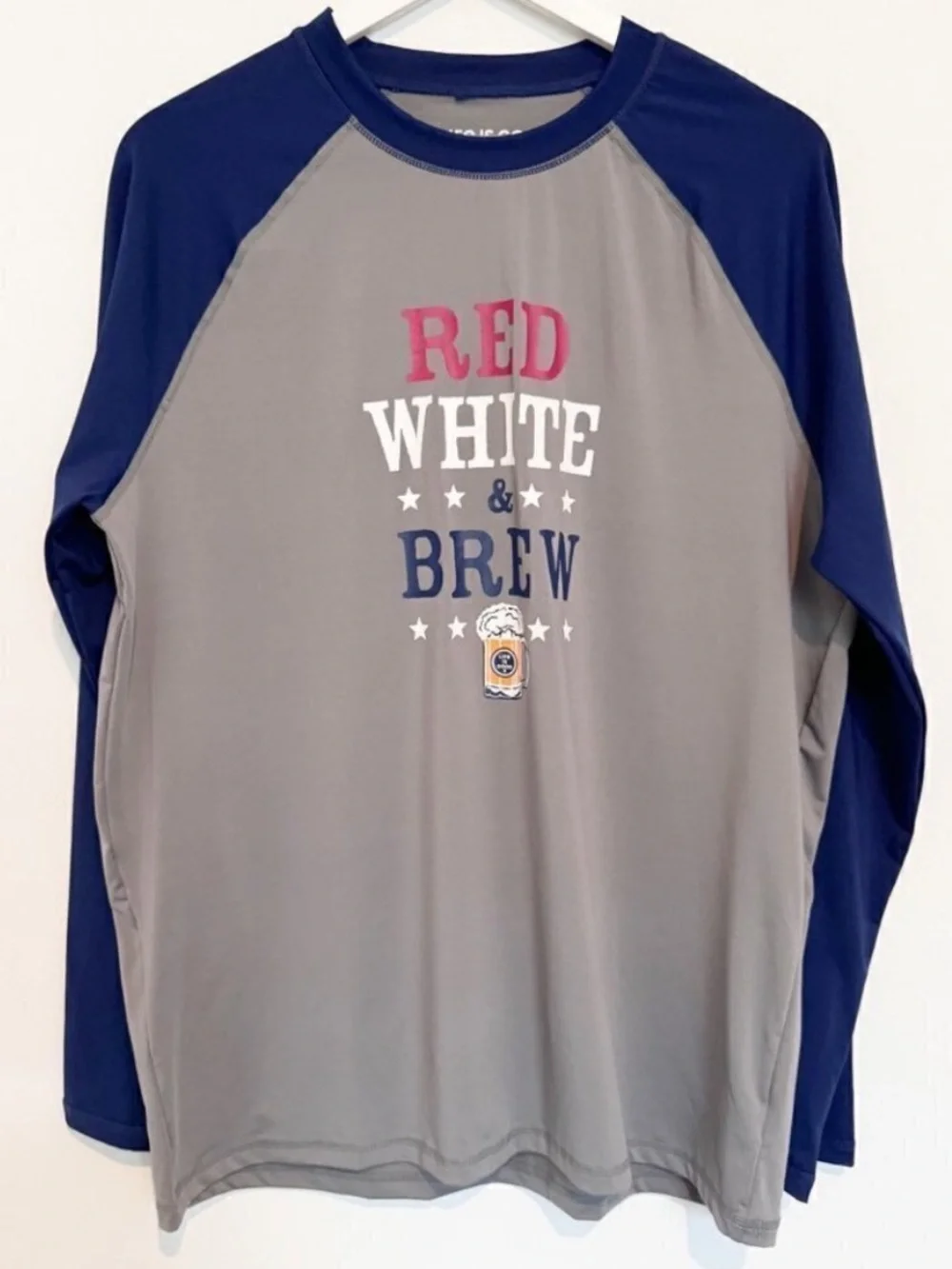 Life Is Good Rash Guard Size L Blue Red White Brew Long Sleeve Swim Vacation Top